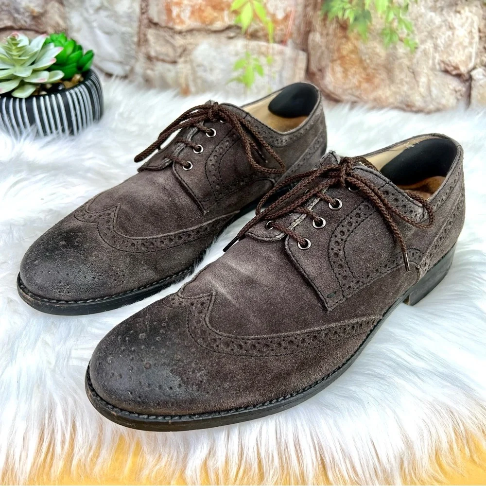 RED BY SAKS FIFTH AVENUE Men's Classic Brown Suede Lace-Up Wingtip Oxfords, 8.5